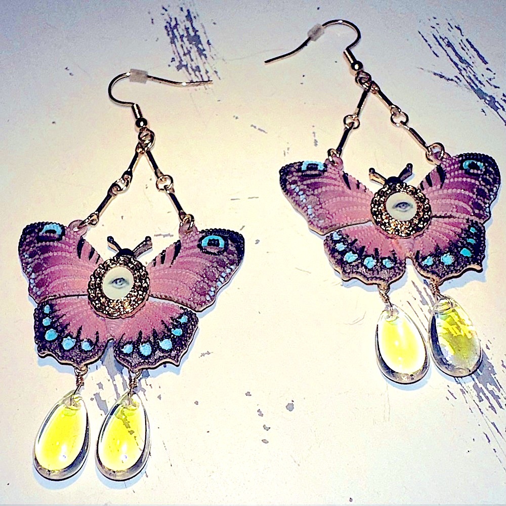 EVIL EYE BUTTERFLY EARRINGS - Picture 3 of 9